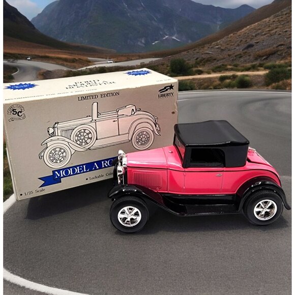 Vintage 1992 Liberty Classics Pink Ford Model A Roadster Coin Bank w/ Box & Key - Picture 1 of 11